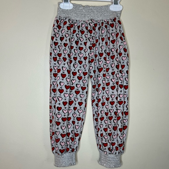 LITTLE WINGS ORGANIC HEART HAREM JOGGER PANTS PINK RED GRAY HEARTS PAPER WINGS 3 - Picture 4 of 9